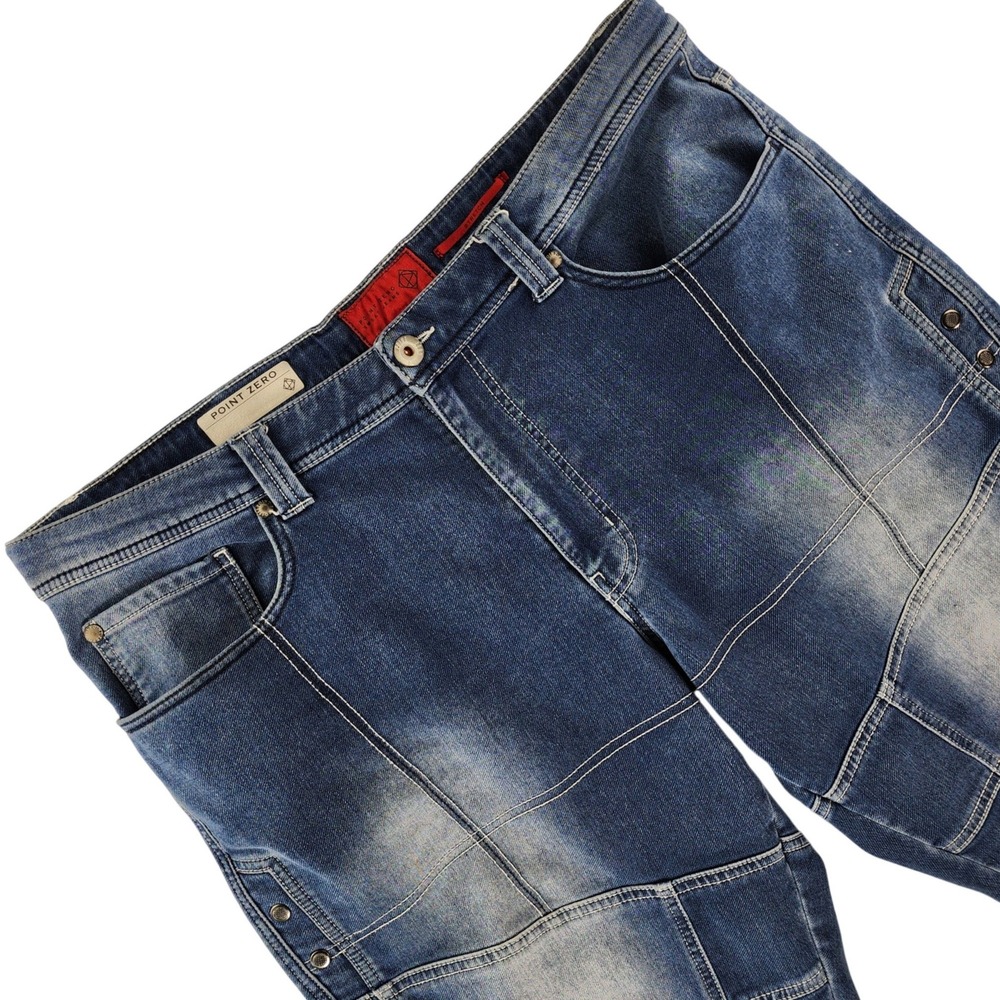 Point Zero Sweat Jeans Shorts Mens 38 Blue Paneled Stretch Cotton Blend Denim